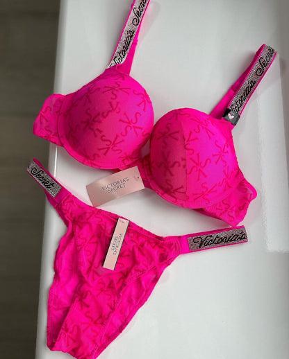 Hot pink with rhinestone logo straps Set | Victoria's Secret