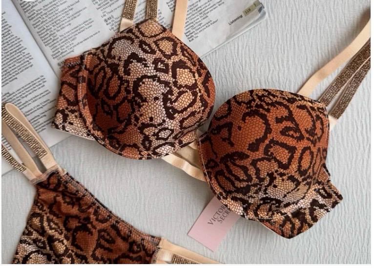 Brown and black snakeskin print with crystal-embellished straps Set | Victoria's Secret