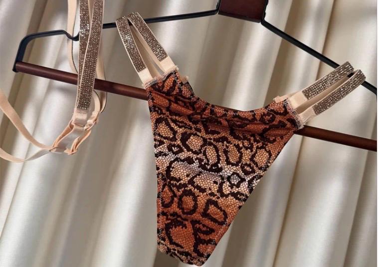 Brown and black snakeskin print with crystal-embellished straps Set | Victoria's Secret