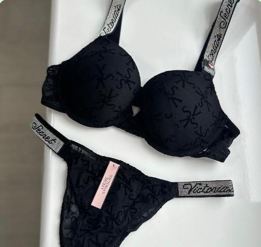 Black with rhinestone logo straps Set | Victoria's Secret
